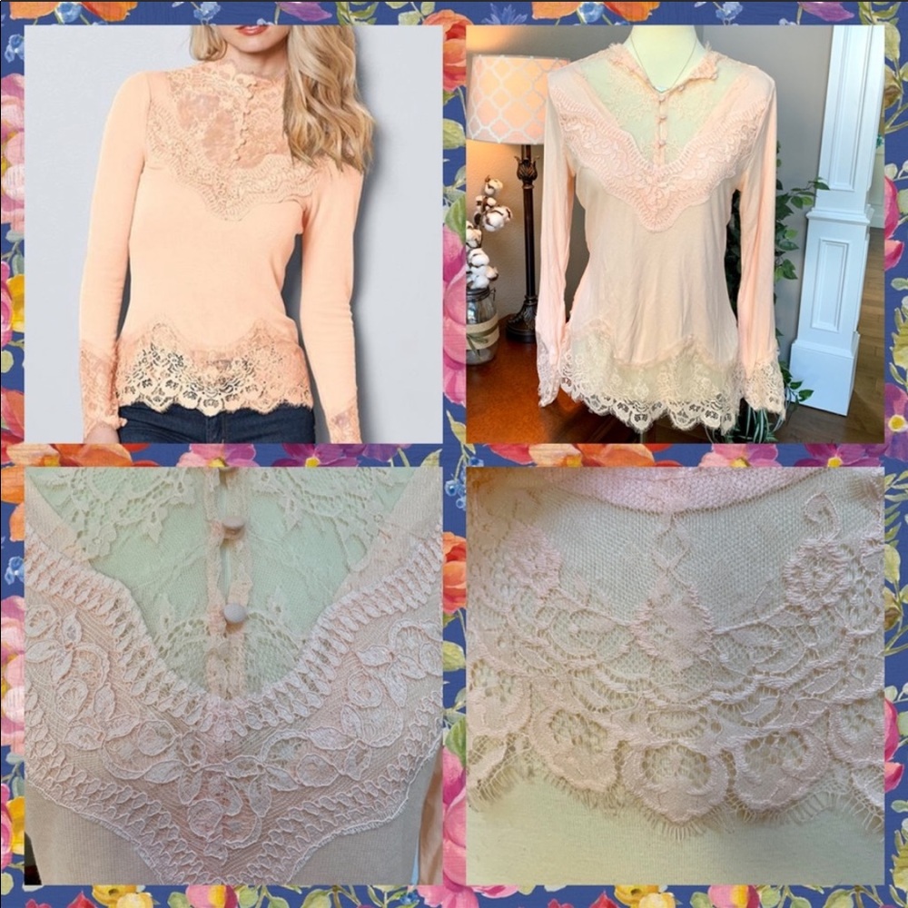 💗Venus Light Pink Long Sleeve Lace Top - New